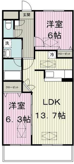 ルネス・エスポワール(2LDK/4階)の間取り写真