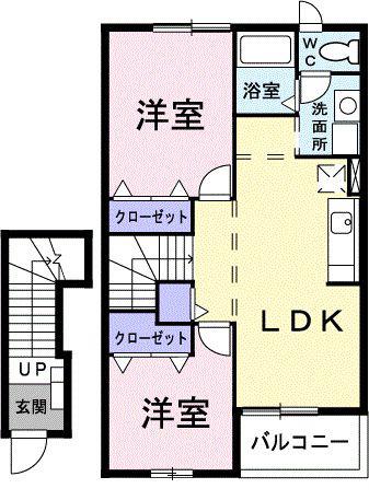 イースト ガーデン II(2LDK/2階)の間取り写真