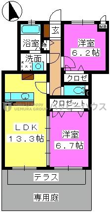 レジデンス・グリンダ(2LDK/1階)の間取り写真
