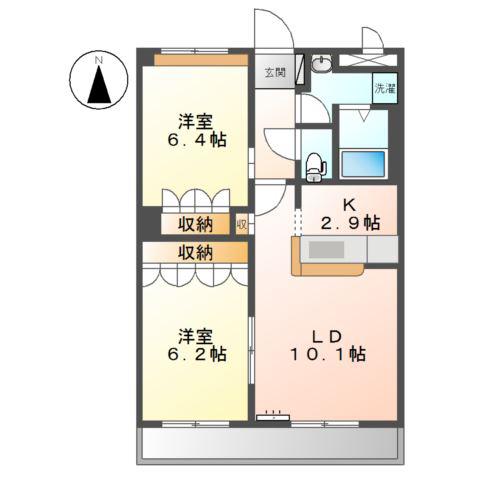 ワンロード加茂川(2LDK/2階)の間取り写真