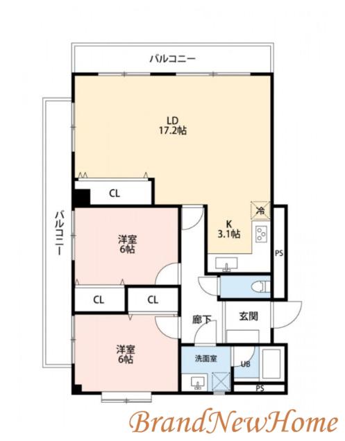 オークヒル(2LDK/3階)の間取り写真