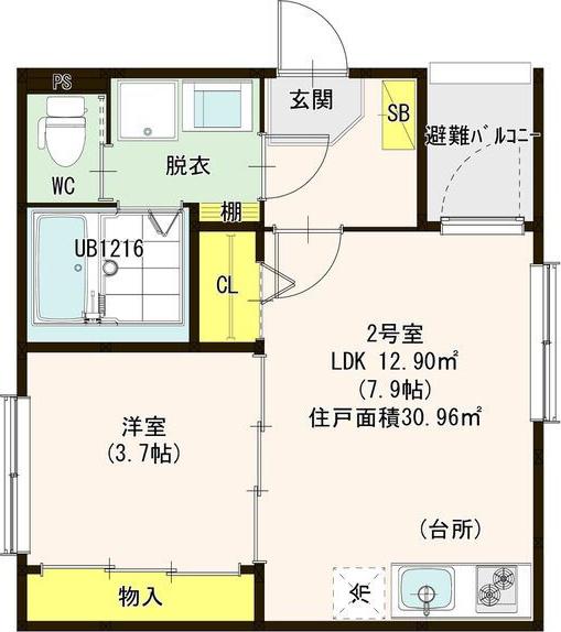 ハーモニーテラス松葉町IV(1LDK/2階)の間取り写真