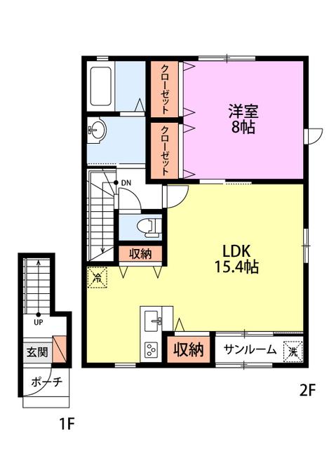アルベレータ蓮野 I棟(1LDK/2階)の間取り写真
