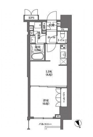 HAMACHO APARTMENTS(1LDK/6階)の間取り写真