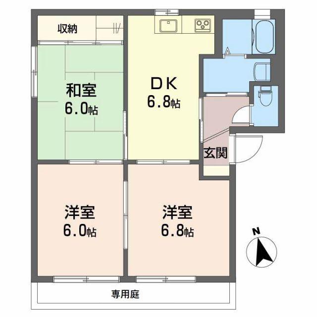バリュージュ雄郡 A棟(3DK/1階)の間取り写真