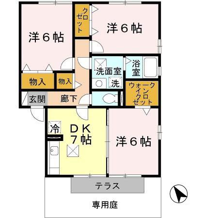 ウィルモア・ファーム A棟(3DK/1階)の間取り写真