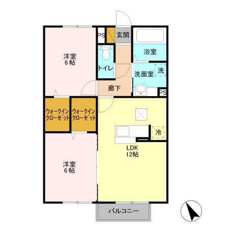 ローズガーデン II(2LDK/2階)の間取り写真