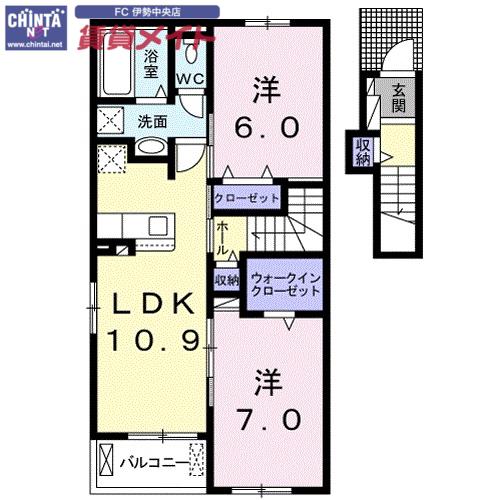 ウエスト B(2LDK/2階)の間取り写真