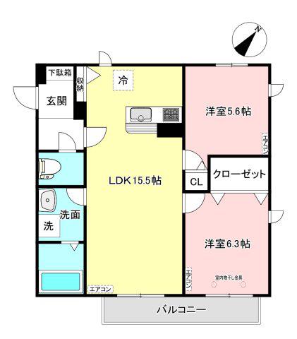 ヴァンベール百合丘(2LDK/1階)の間取り写真