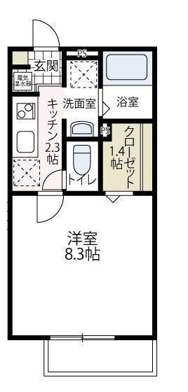 アルエット矢部(1K/1階)の間取り写真