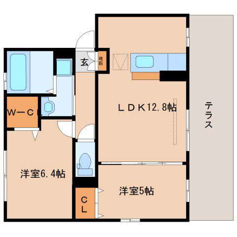 リビングタウンくにみA(2LDK/1階)の間取り写真