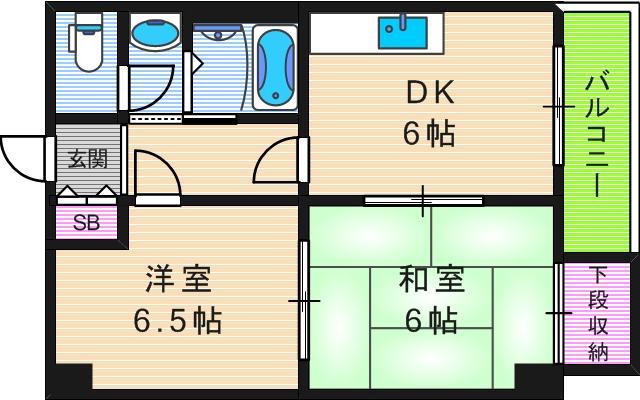 フレンドリー北田辺(2DK/7階)の間取り写真