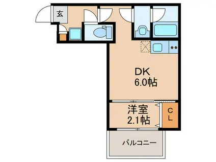 アクシス六本松A(1DK/2階)の間取り写真