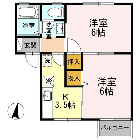 コンフォールコート(2K/2階)の間取り写真