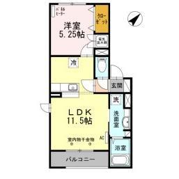 フローラルコート石川(1LDK/1階)の間取り写真