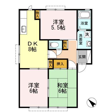 ミーツハオスK B棟(3DK/2階)の間取り写真