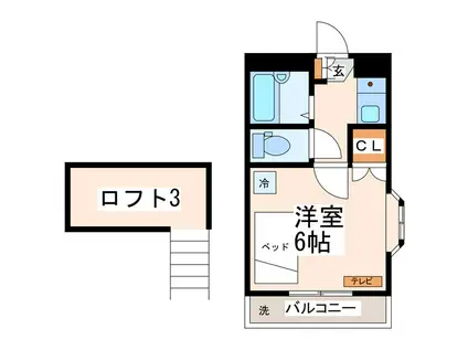 KUROKAMIIIレジデンス(1K/2階)の間取り写真