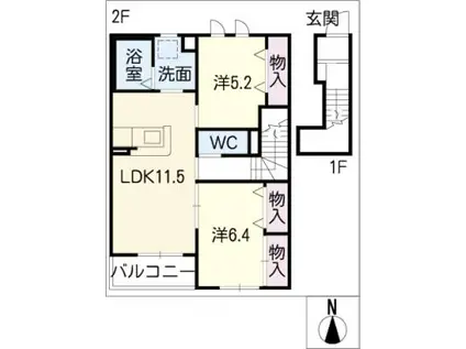 ガーデンハイムマーサ(2LDK/2階)の間取り写真