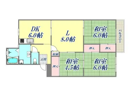 逆瀬台1号棟(3LDK/3階)の間取り写真