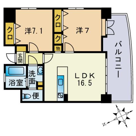 アントゥール薬院(2LDK/12階)の間取り写真