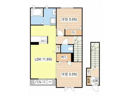 テラスアルカディア(2LDK/2階)の間取り写真