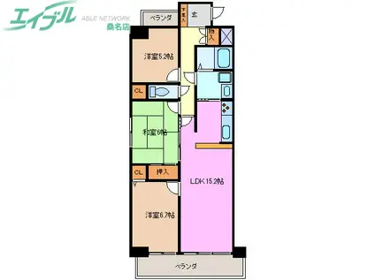 ラポルテ桑名駅前(3LDK/4階)の間取り写真