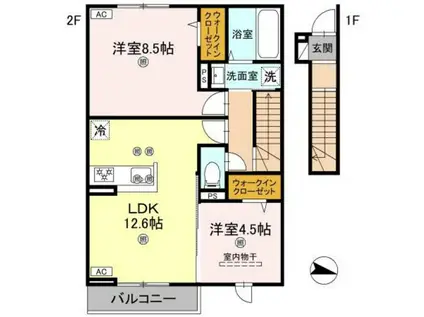 フォーゲルセレーノ B棟(2LDK/2階)の間取り写真