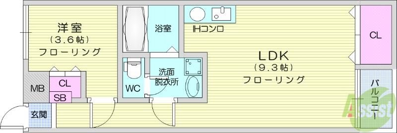 グランディア桜木(1LDK/2階)の間取り写真