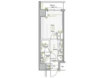 グランヴァンプレミアムイースト川口(1K/1階)の間取り写真
