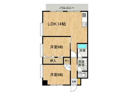 ソレイユ鷹ノ子駅前(2LDK/2階)の間取り写真