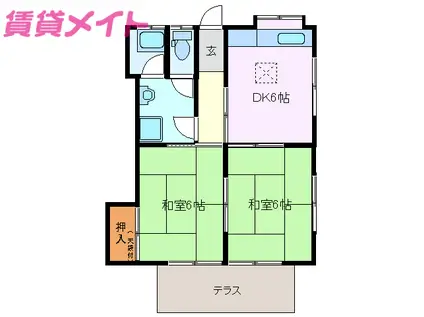 須藤ハイツ南棟(2DK/1階)の間取り写真