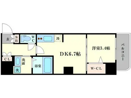 ファーストフィオーレ心斎橋イースト(1DK/3階)の間取り写真