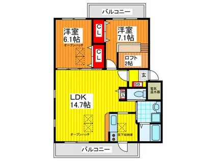 コモドカーサ(2LDK/1階)の間取り写真