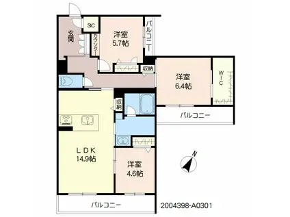 カームハイツ(3LDK/3階)の間取り写真