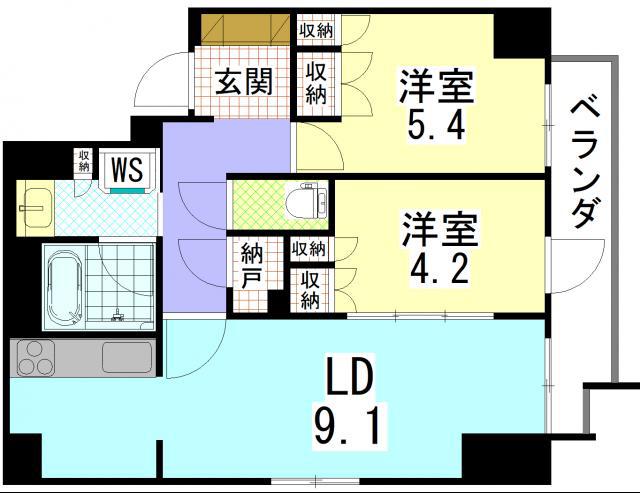 クラッシィハウス御池柳馬場402(2LDK/4階)の間取り写真