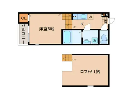 ハーモニーテラス東仙台XIV(1K/2階)の間取り写真