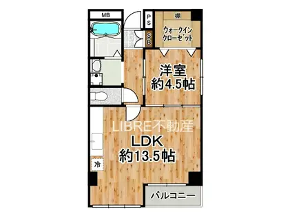 吉本ビル(1LDK/6階)の間取り写真