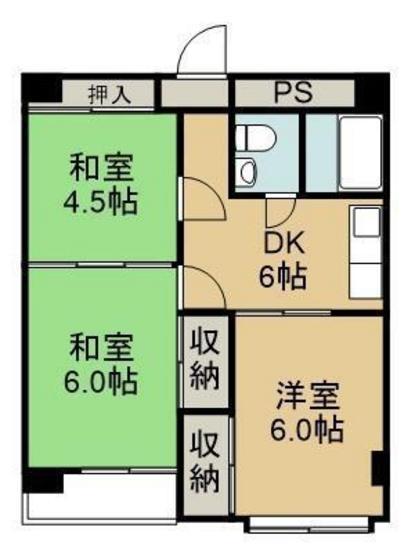 カレント中庄(3DK/2階)の間取り写真