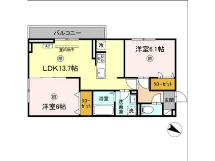 ヴィヴァブルパレ(2LDK/2階)の間取り写真