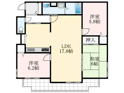 アビウェル萩原天神(3LDK/5階)の間取り写真