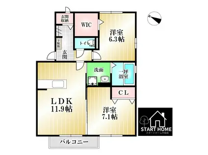 レーベンヒルズ C棟(2LDK/2階)の間取り写真