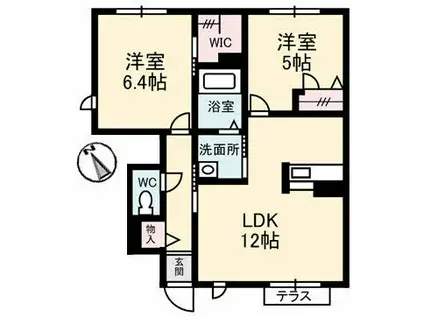 センティエロ(2LDK/1階)の間取り写真