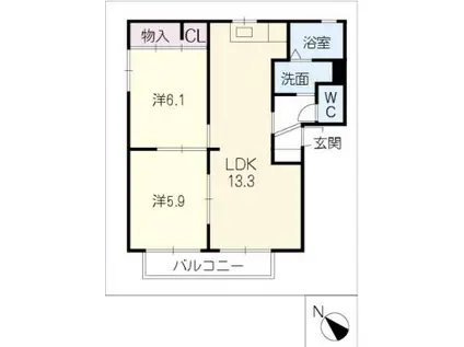 セレソ末広・アルセ末広A棟(2LDK/2階)の間取り写真