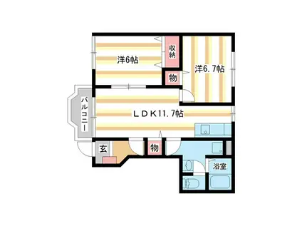 ディアコート2番館(2LDK/1階)の間取り写真