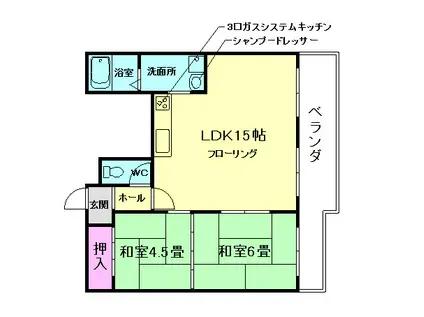 サンライフ箕面(2LDK/4階)の間取り写真