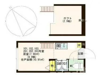 ハーモニーテラス南長崎IV(ワンルーム/2階)の間取り写真