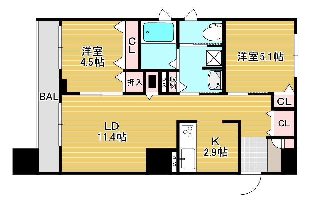 MOTTOたくま宿(2LDK/7階)の間取り写真