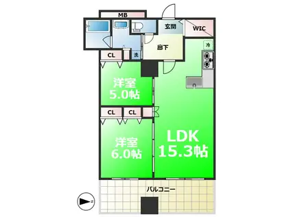 プレサンスレジェンド堺筋本町タワー(2LDK/10階)の間取り写真