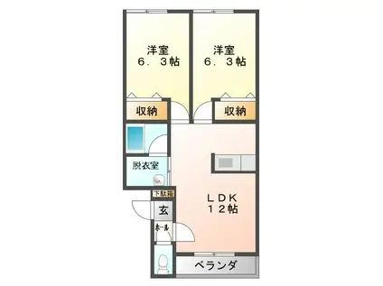 Mハイツ宮の森6(2LDK/1階)の間取り写真