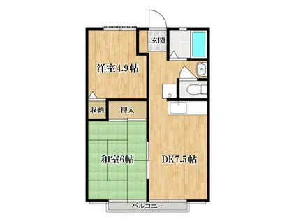 グリーンウッド(2DK/2階)の間取り写真